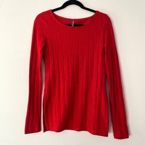 Anthropologie Red Ribbed Long Sleeve Crewneck Minimalist Top Women's size Small